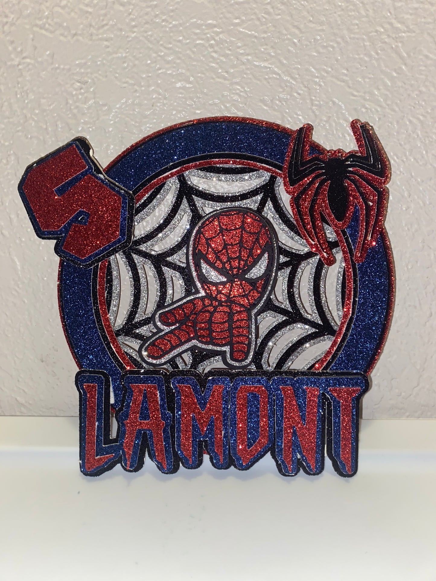 Spider-Man Glitter Personalized Cake Topper