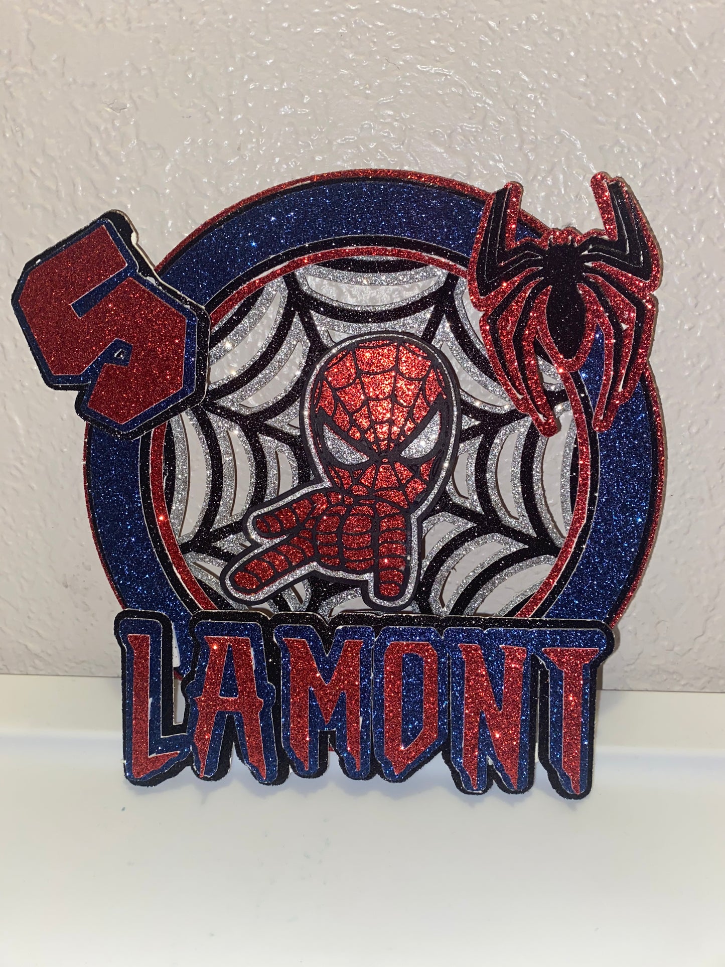 Spider-Man Glitter Personalized Cake Topper